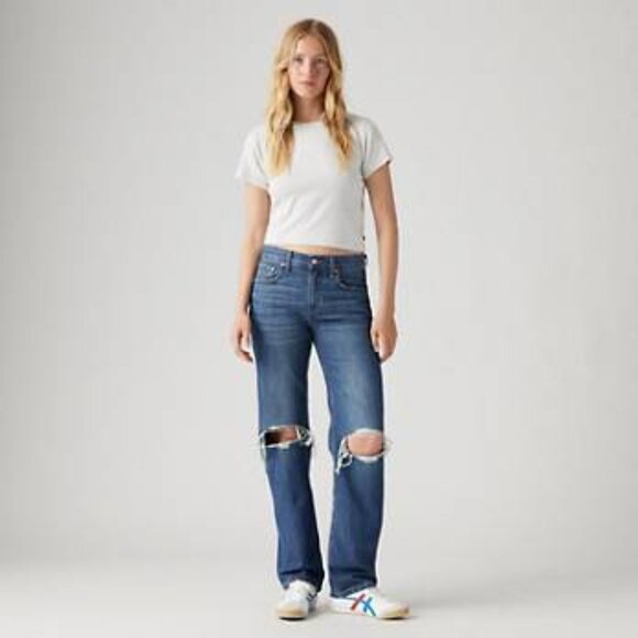 Levi's Low Pro Straight Jeans Distressed Knees - Picture 1 of 9